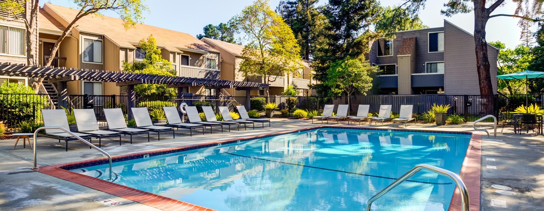 a swimming pool in a courtyard